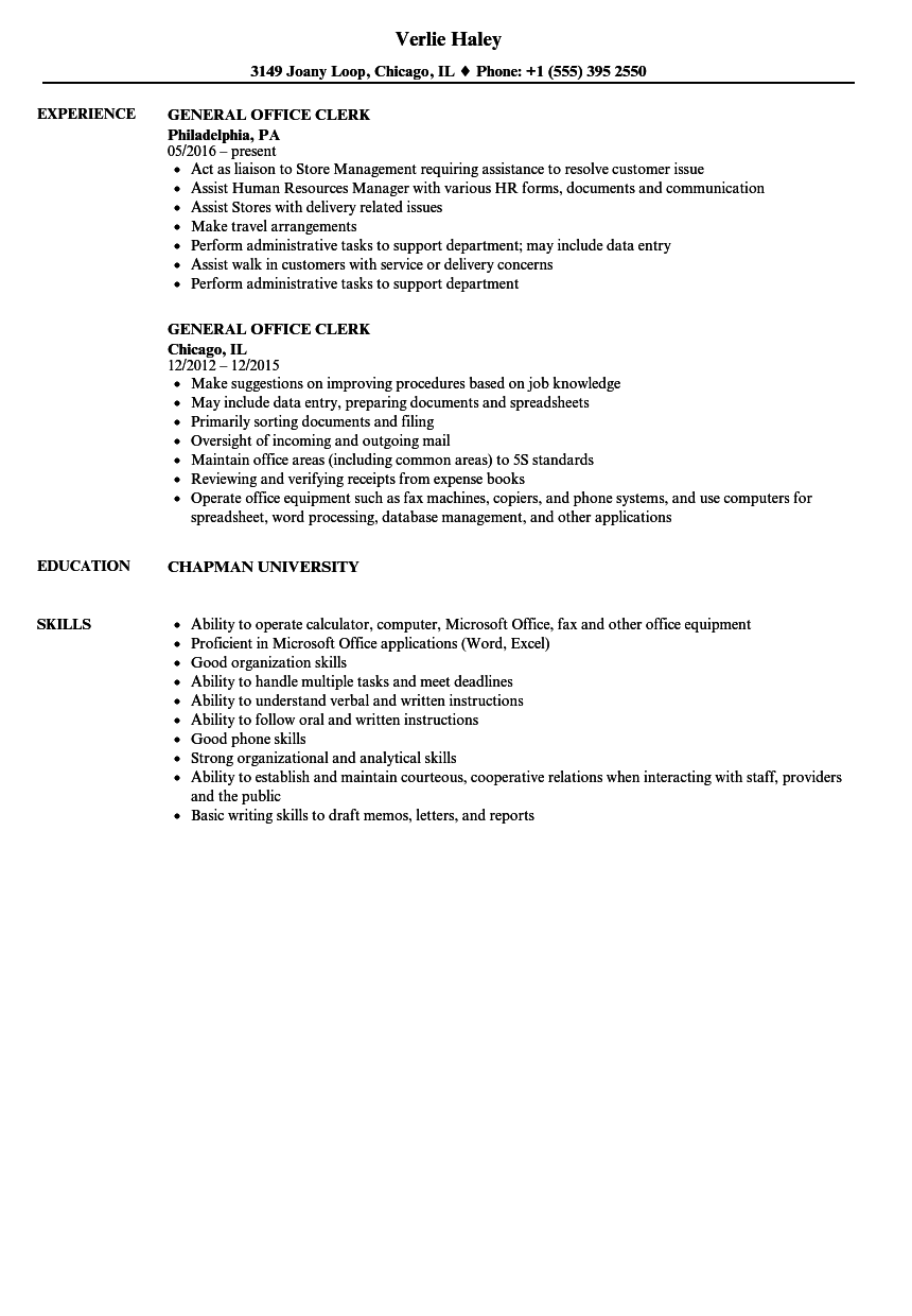 General Office Clerk Resume Samples | Velvet Jobs