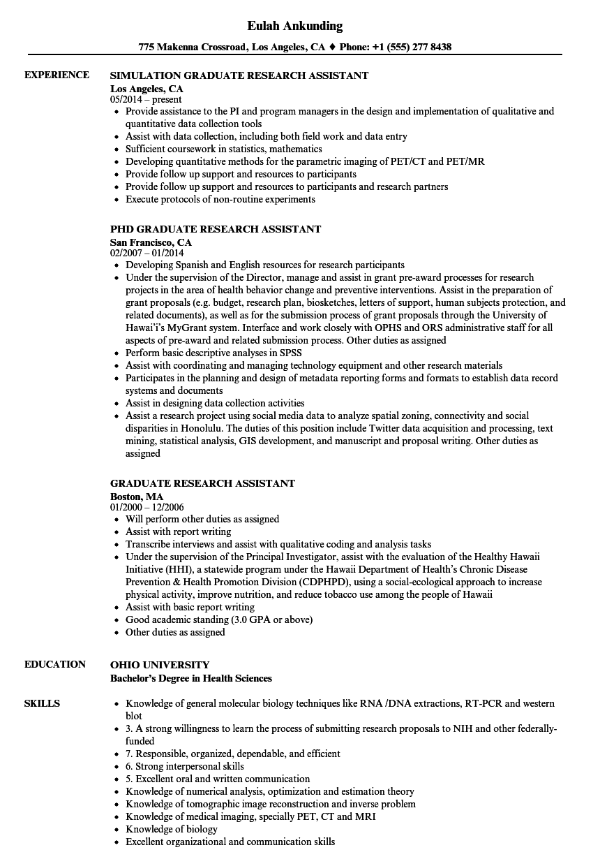 graduate research assistant job description resume