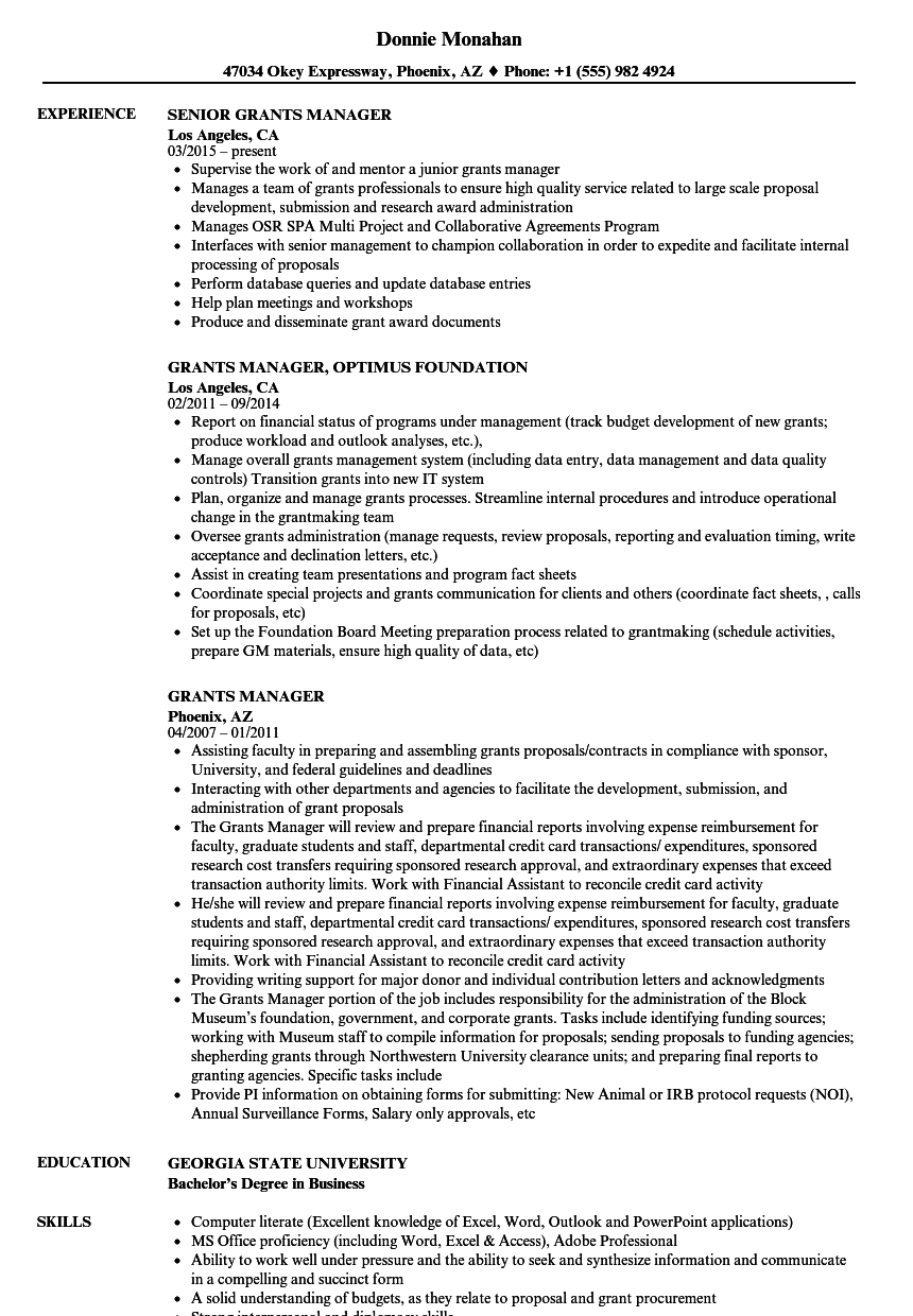 grant manager resume examples