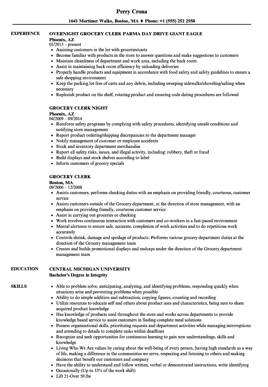 Grocery Store Resume