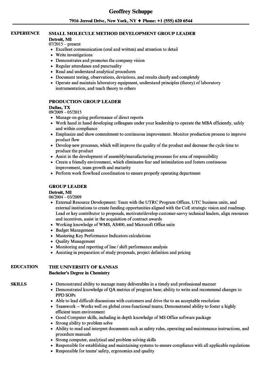 Group Leader Resume