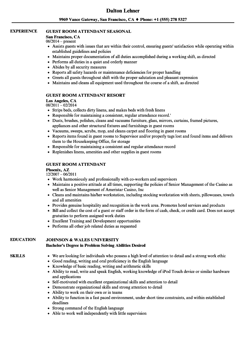 Guest Room Attendant Resume Samples Velvet Jobs