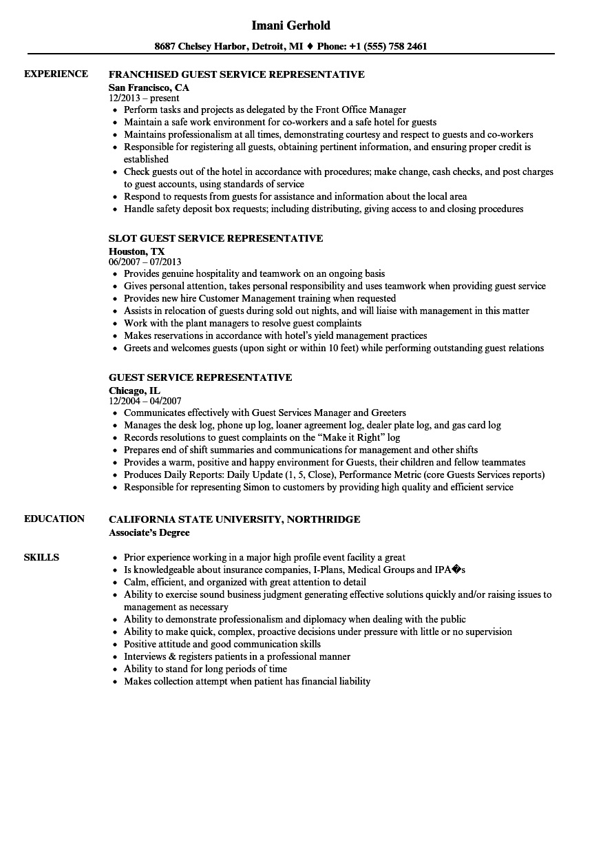 sample resume for hotel guest service associate