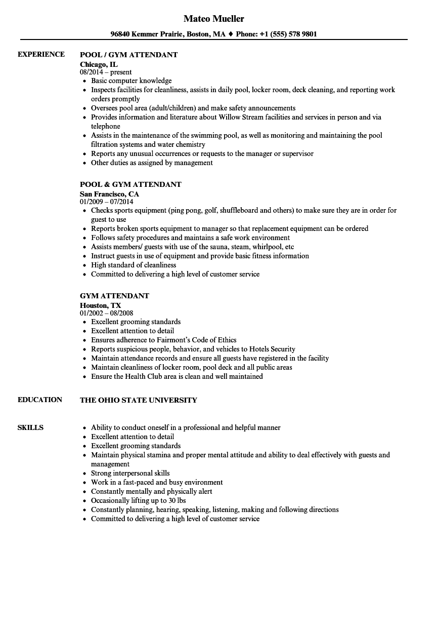 Gym Attendant Resume Samples Velvet Jobs