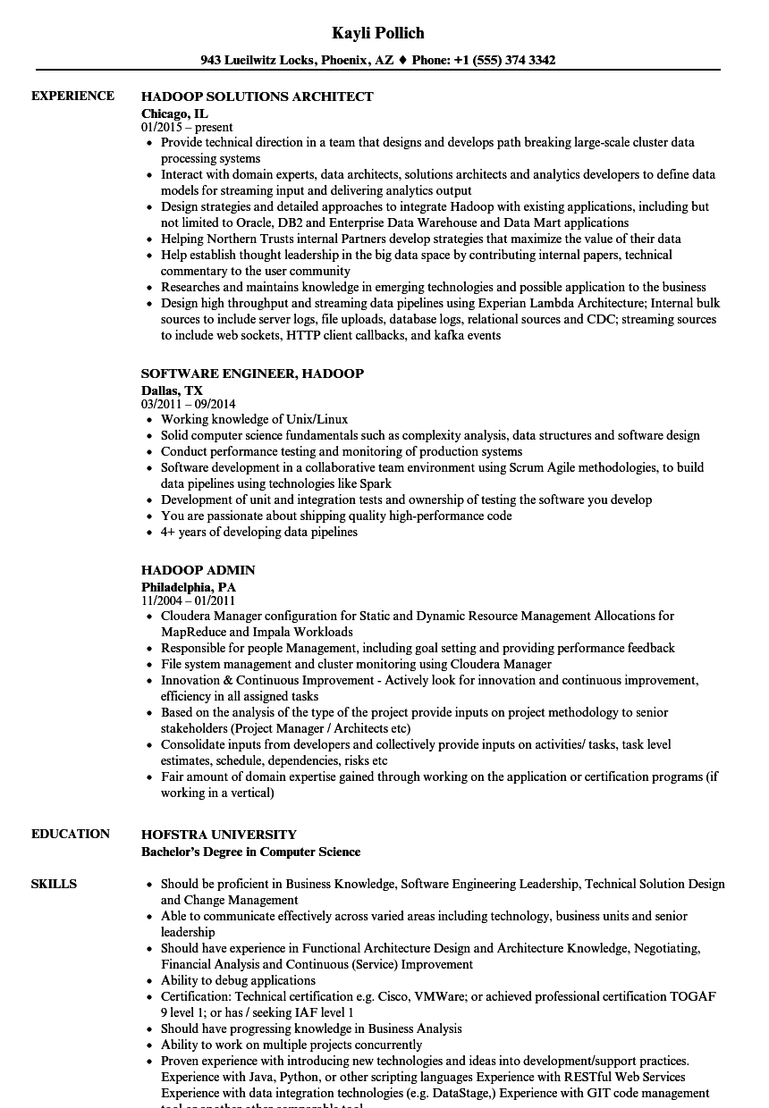 Hadoop Resume Samples | Velvet Jobs