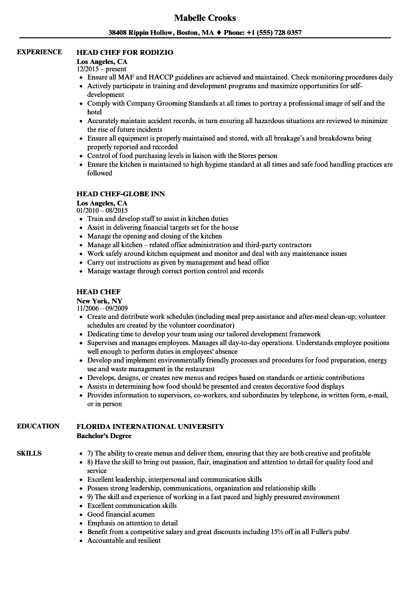 Sample Cv Head Chef - Head Chef CV Sample CV Sample