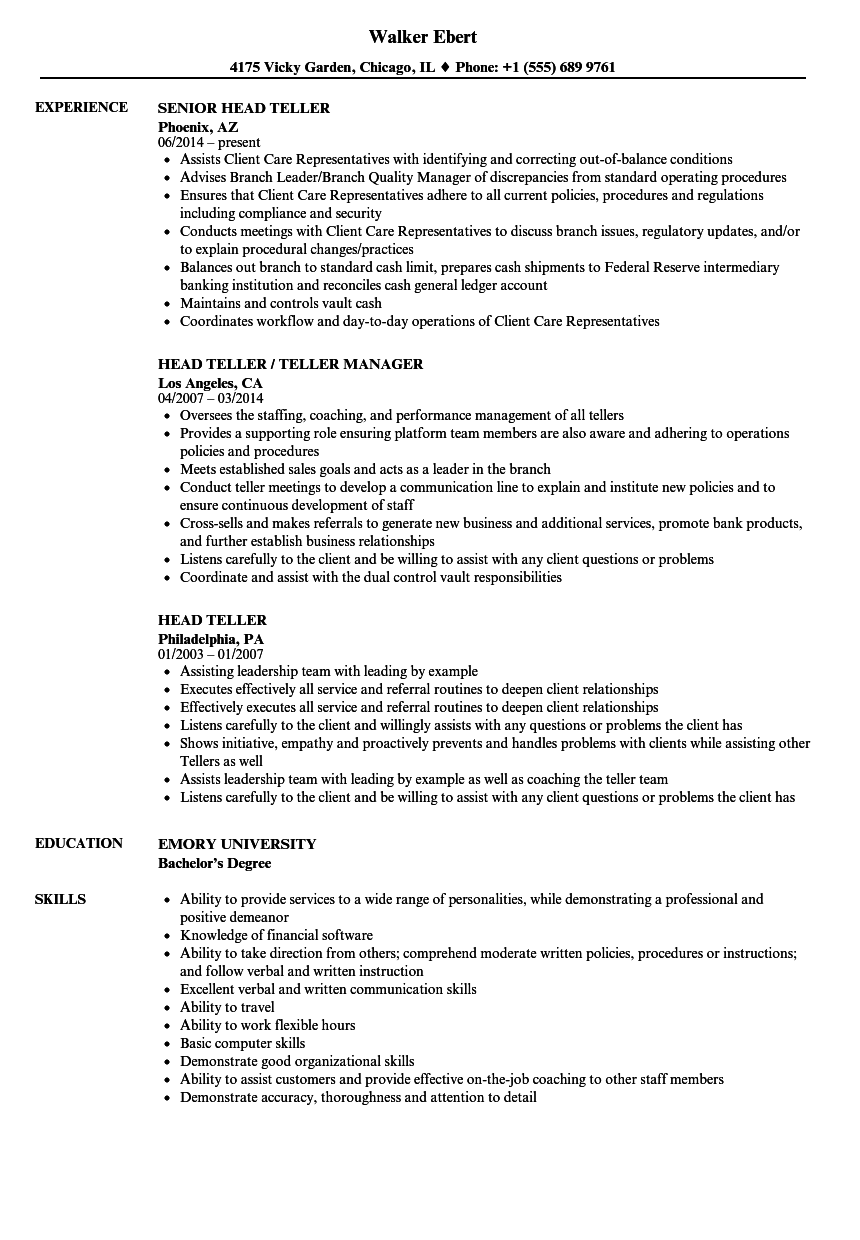 Bank Teller Resume Template