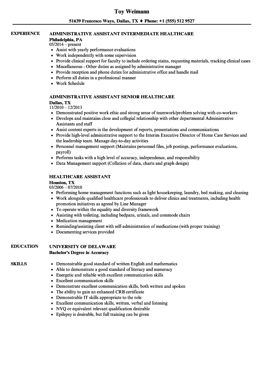 healthcare assistant resume sample