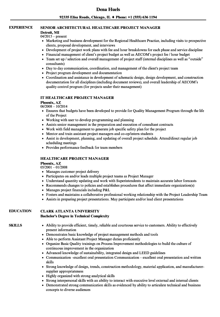 Healthcare Project Manager Resume Samples Velvet Jobs