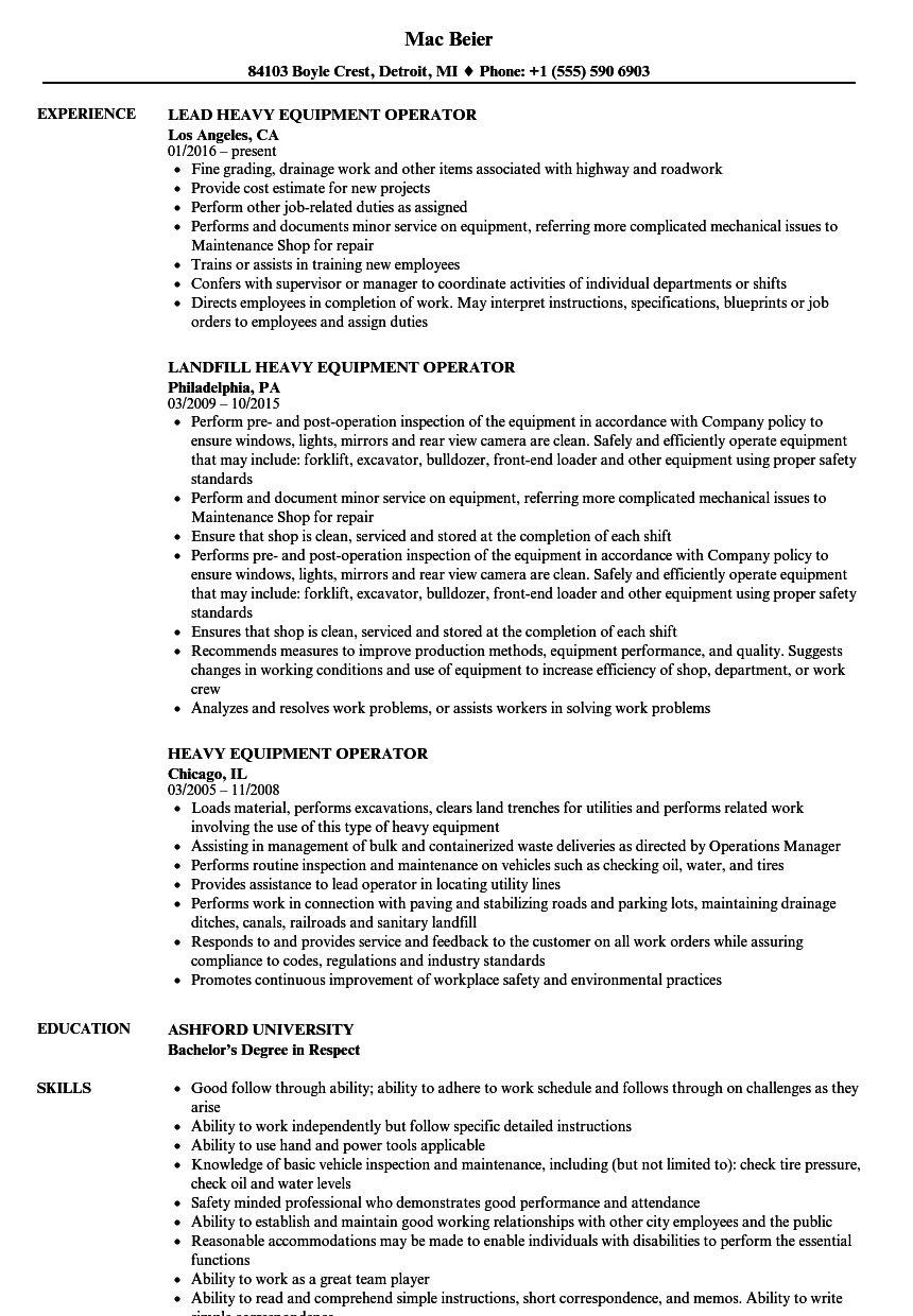 Heavy Equipment Resume