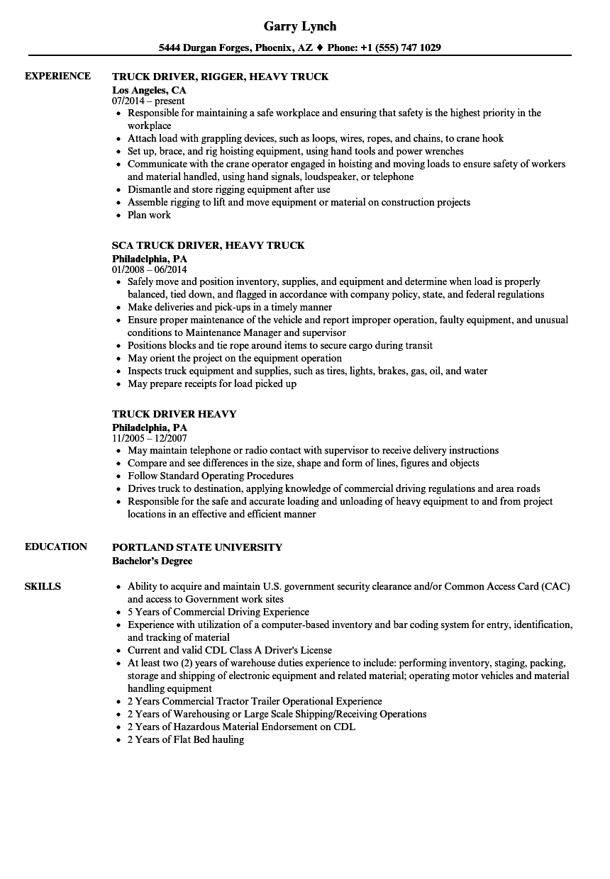 Heavy Truck Driver Resume Samples  Velvet Jobs