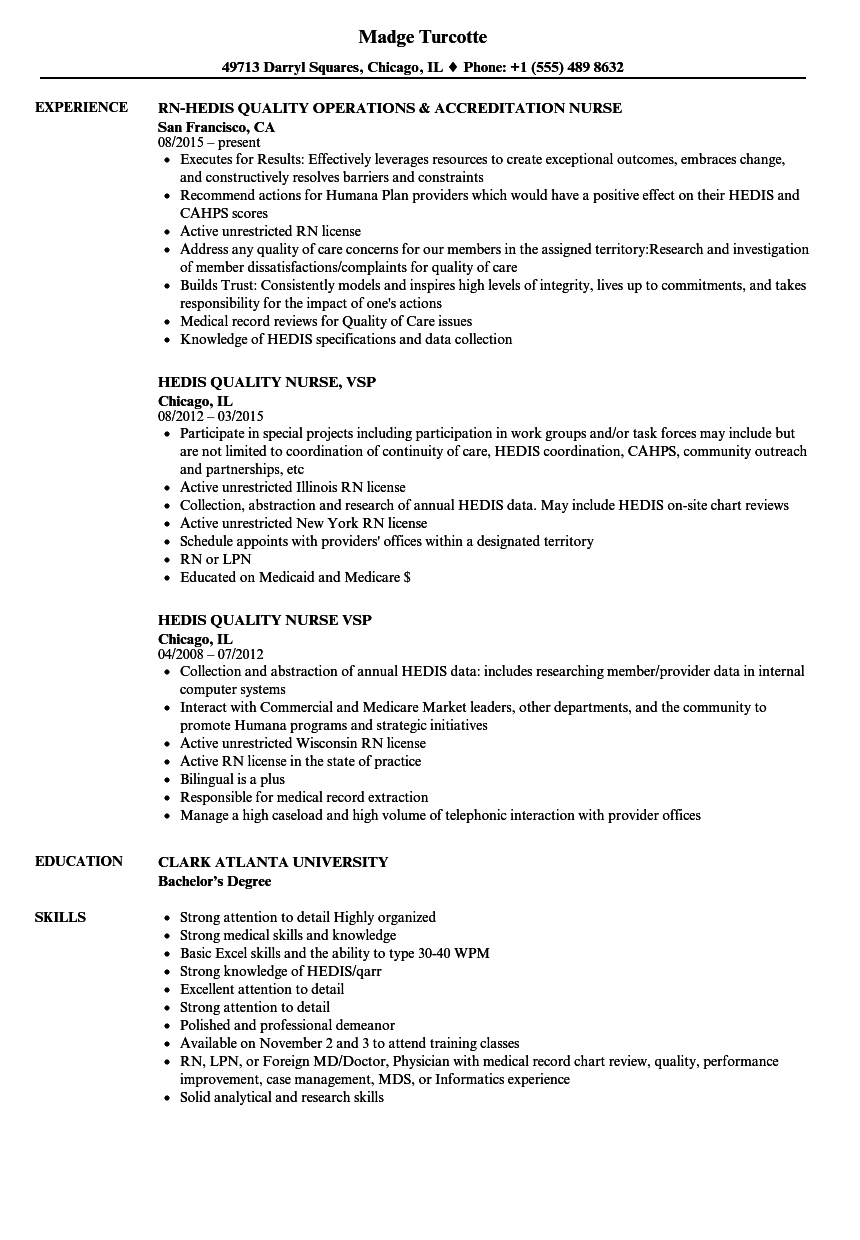 Hedis Nurse Resume Samples  Velvet Jobs