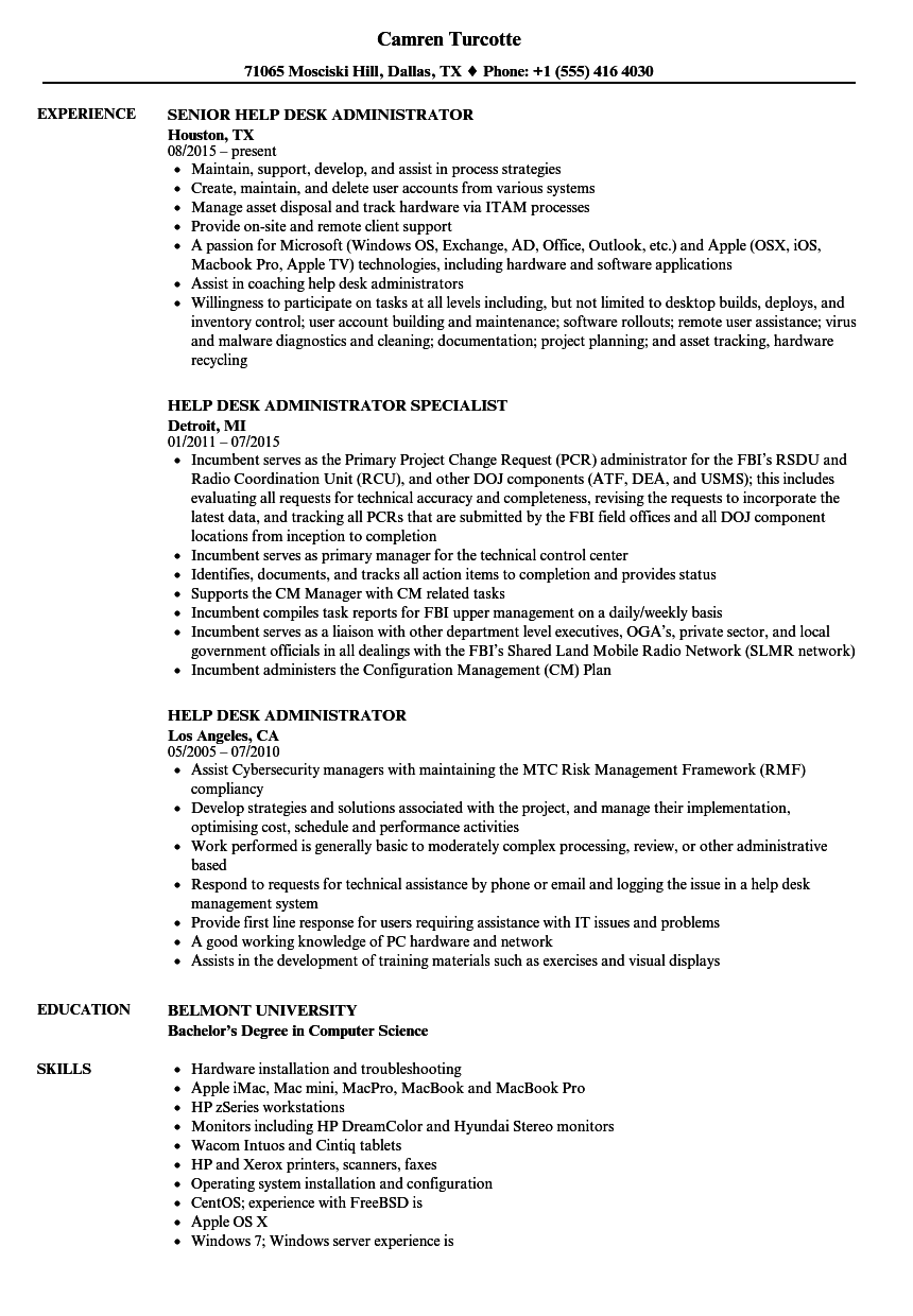 help desk administrator resume