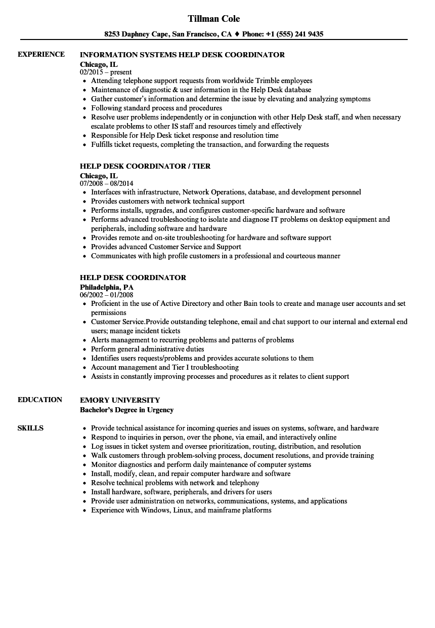 Help Desk Coordinator Resume Remar