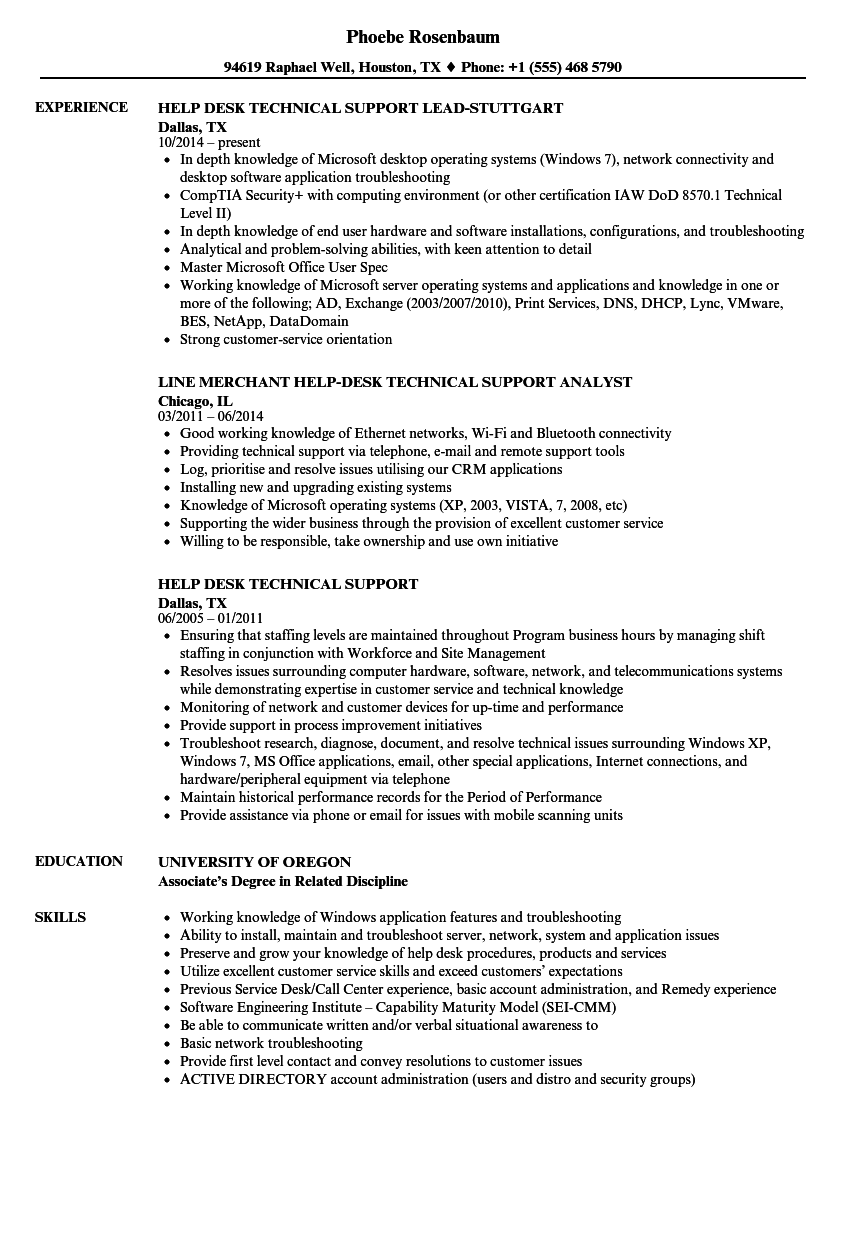 Help Desk Technical Support Resume Samples Velvet Jobs