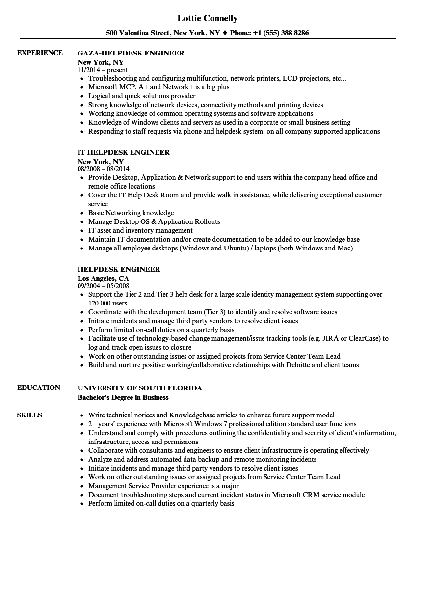 Helpdesk Engineer Resume Samples Velvet Jobs