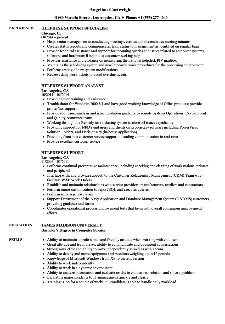 Helpdesk Support Resume Samples Velvet Jobs