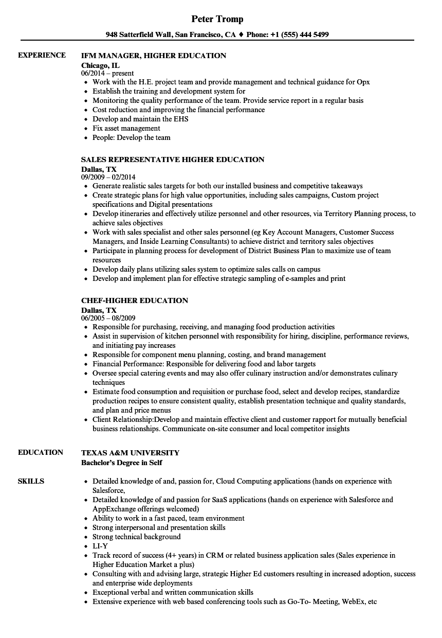 resume objective examples higher education