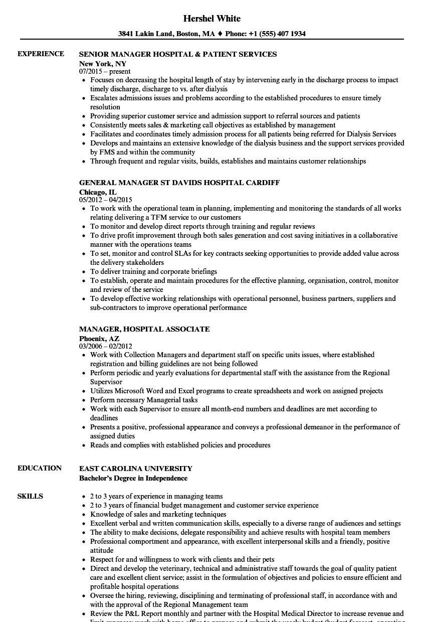 resume format for freshers hospital management