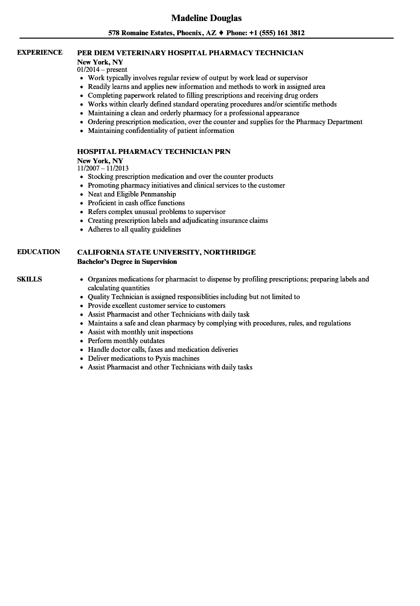 Hospital Pharmacy Technician Job Description For Resume - Job Retro