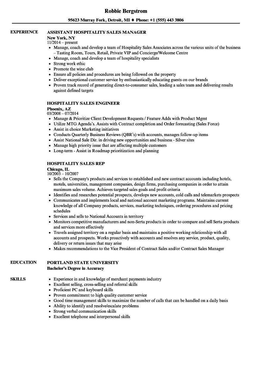 Hospitality Sales Resume Samples | Velvet Jobs