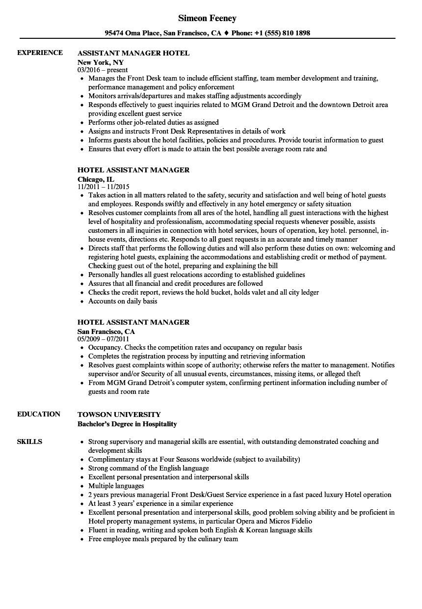 Hotel Management Resume Sample