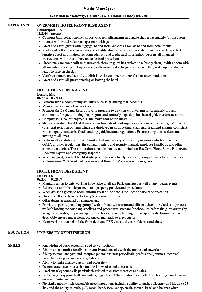 Hotel Front Desk Sample Resume Remar