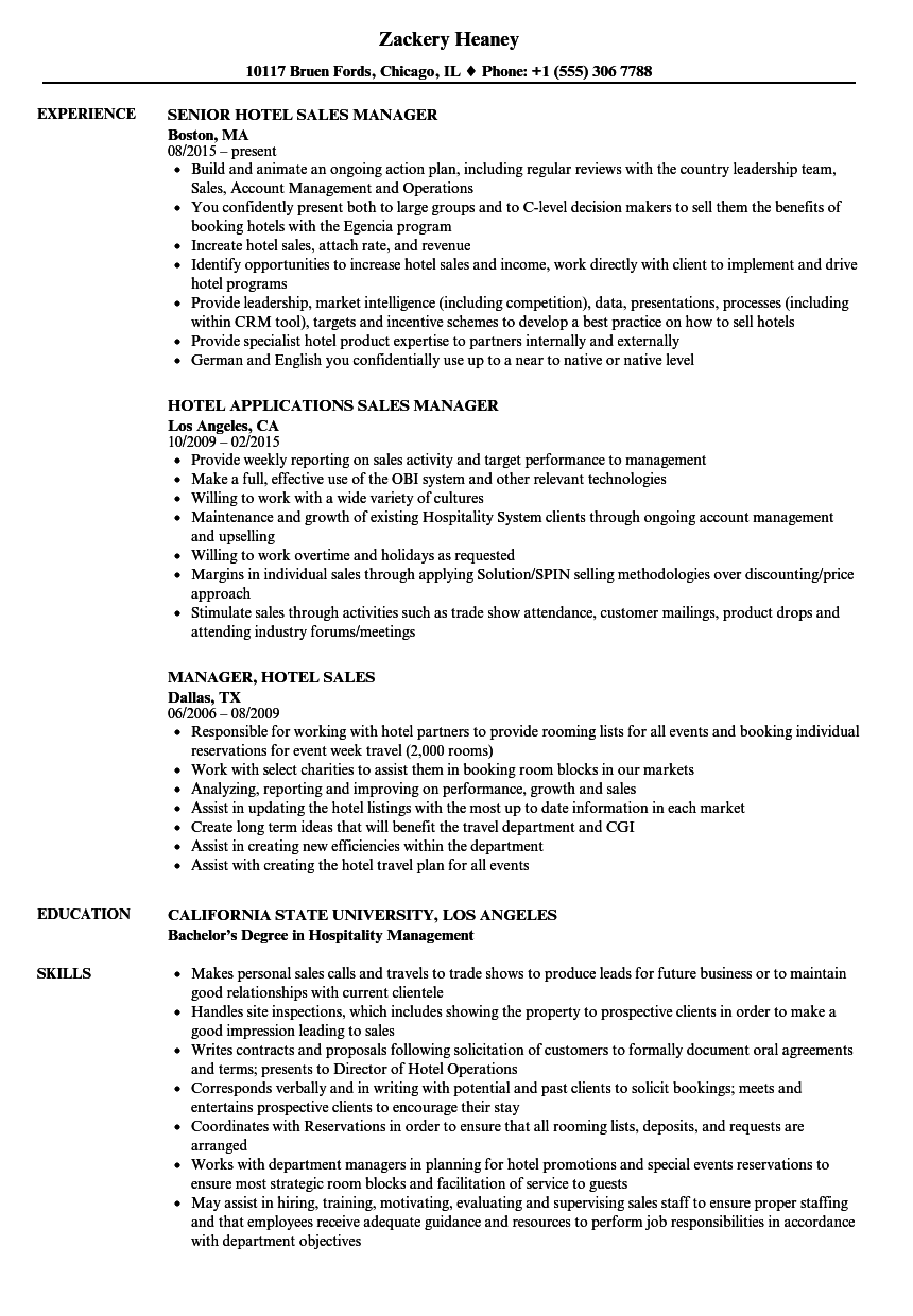 sample resume for hotel sales manager