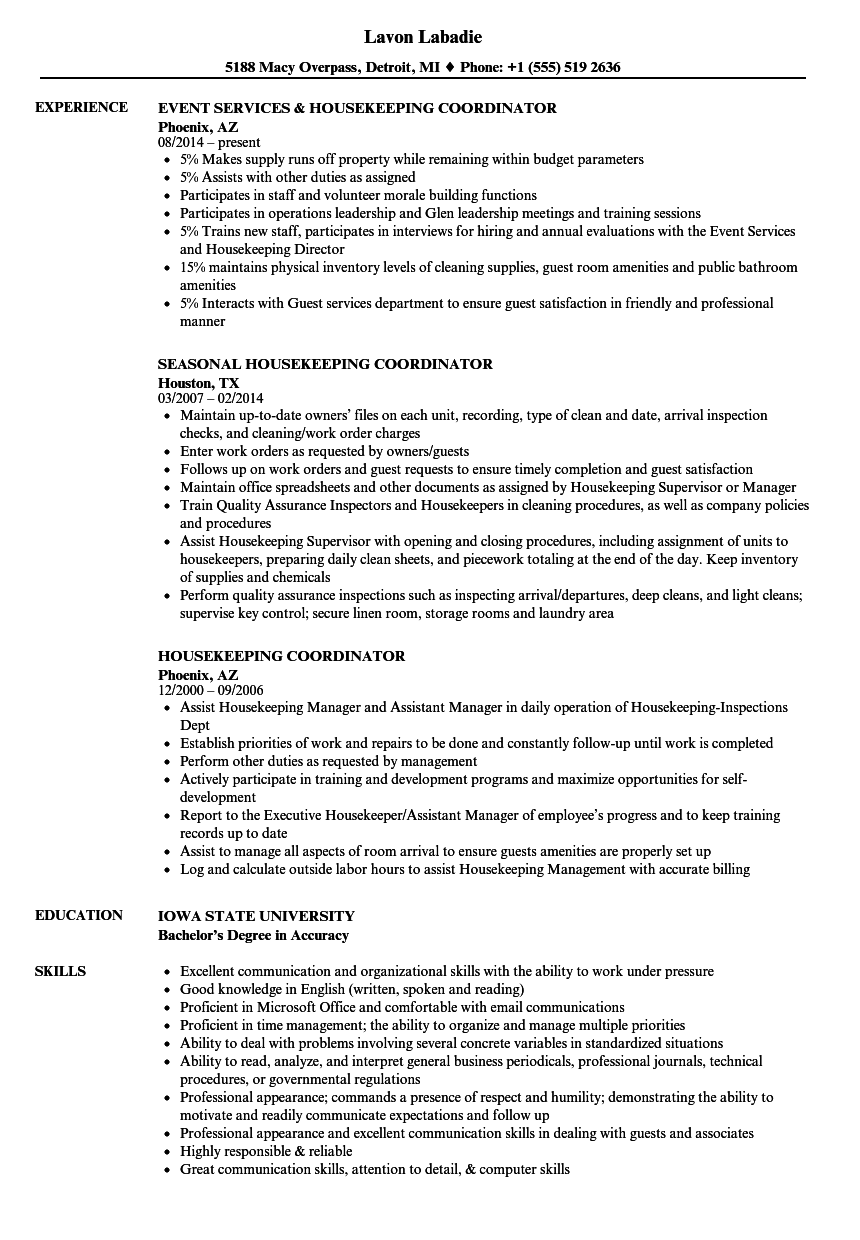 Nursing Home Housekeeping Resume Sample