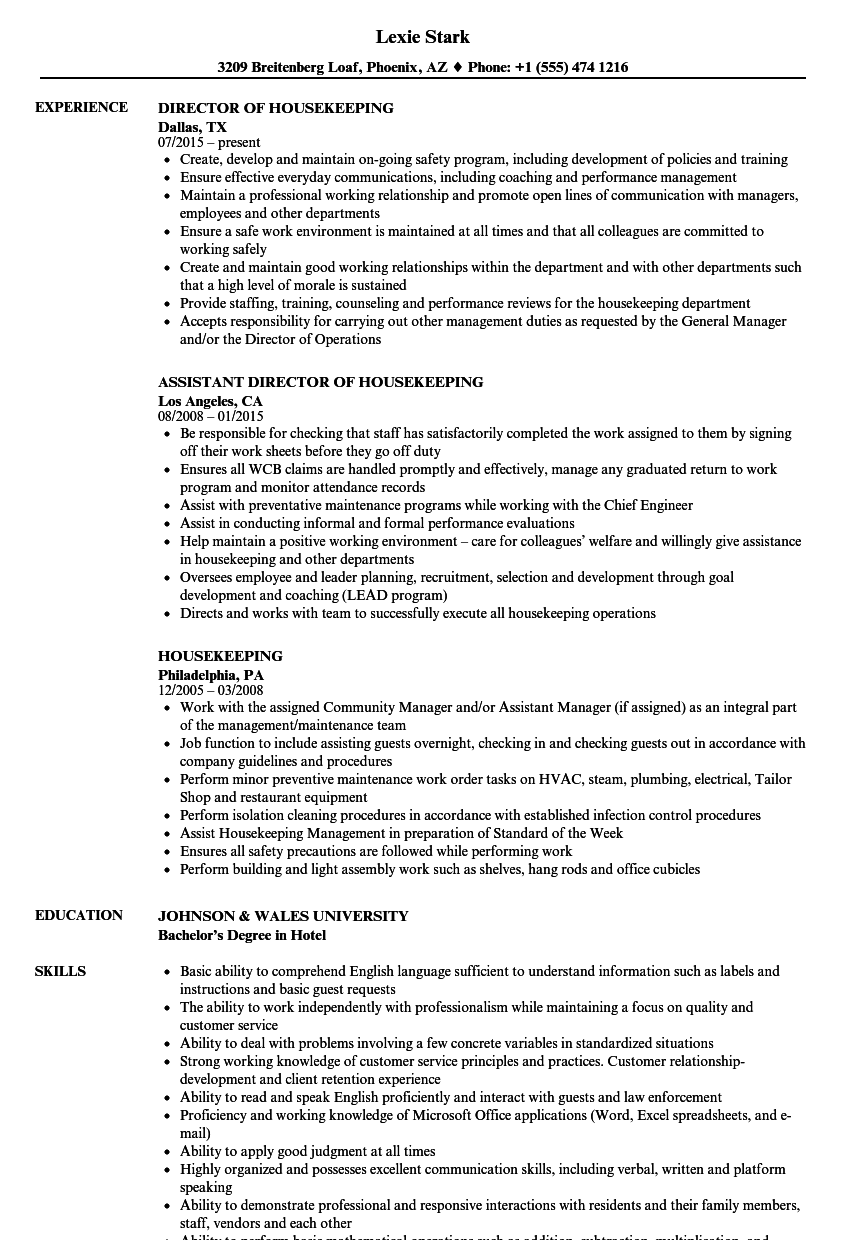 Nursing Home Housekeeping Resume Sample