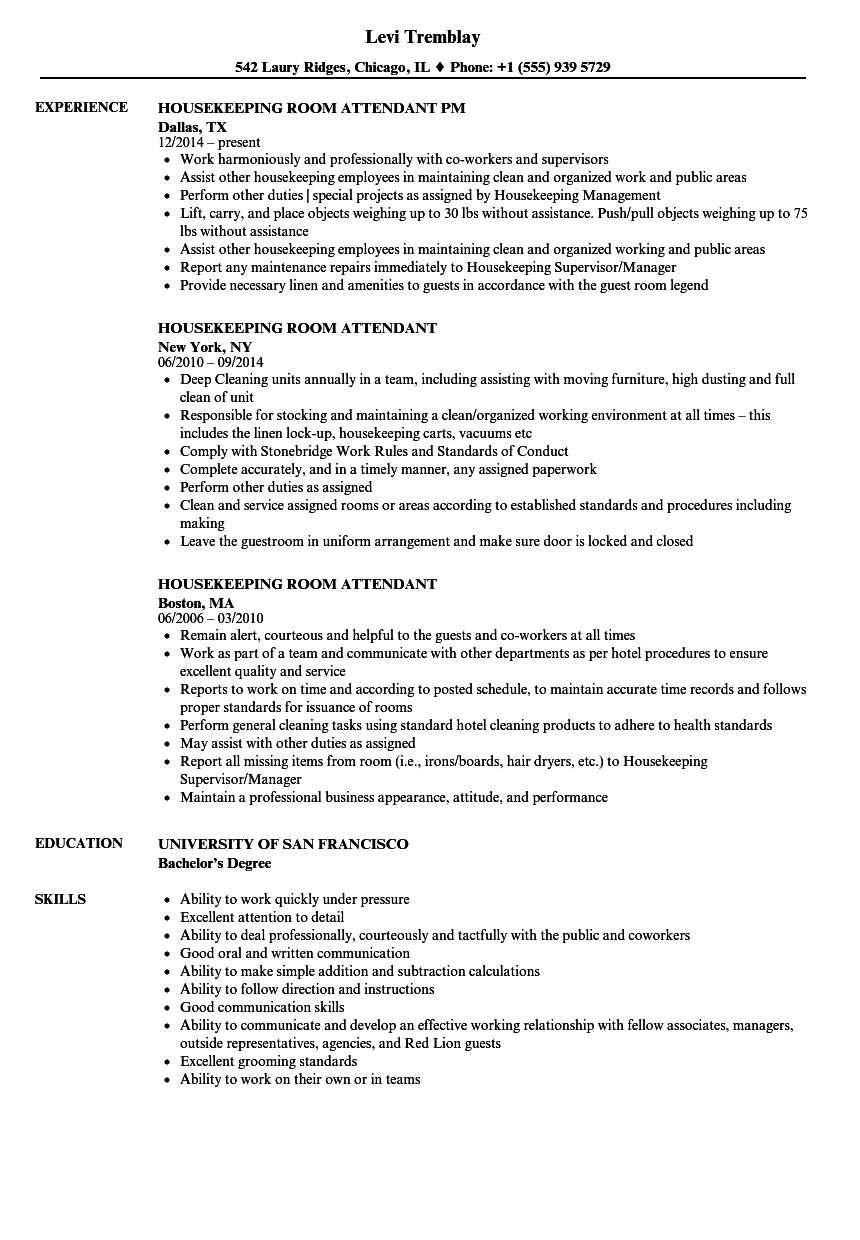 Housekeeping Room Attendant Resume Samples Velvet Jobs