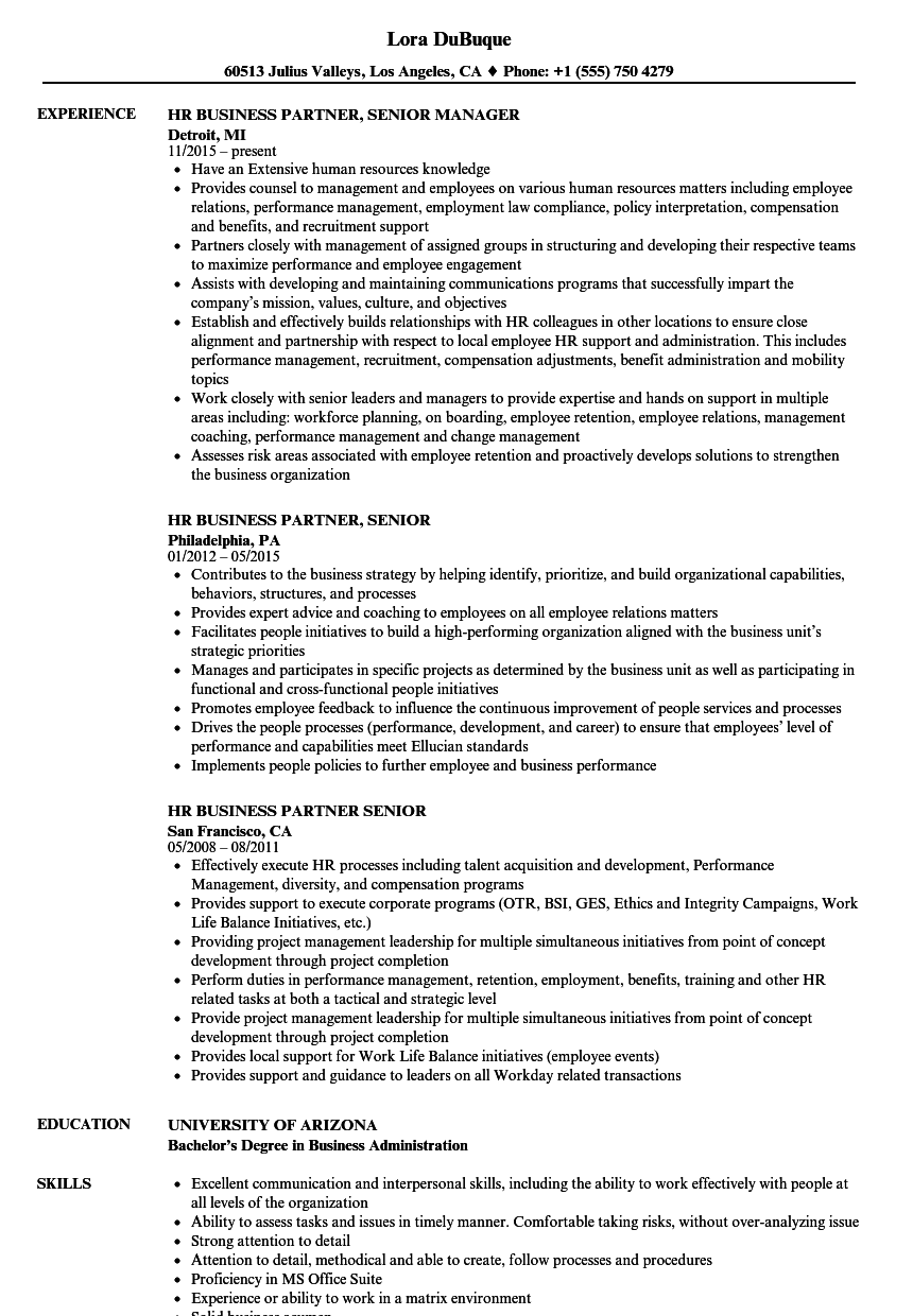 hr business partner resume sample