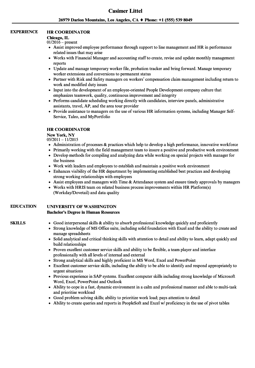 hr coordinator job description resume