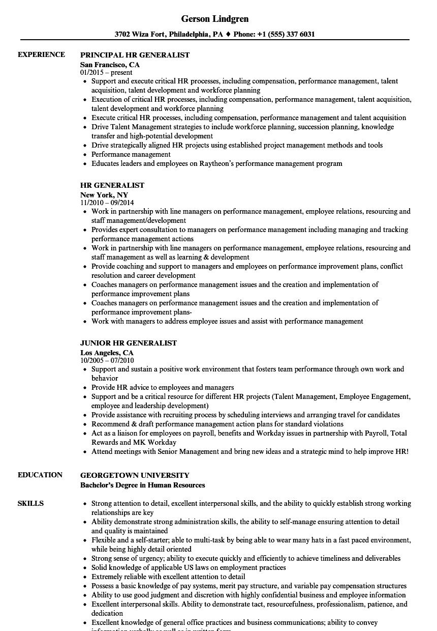 HR Generalist Resume Samples | Velvet Jobs