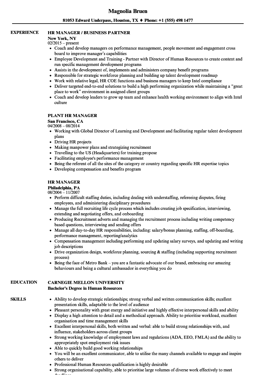 human resource resume job duties