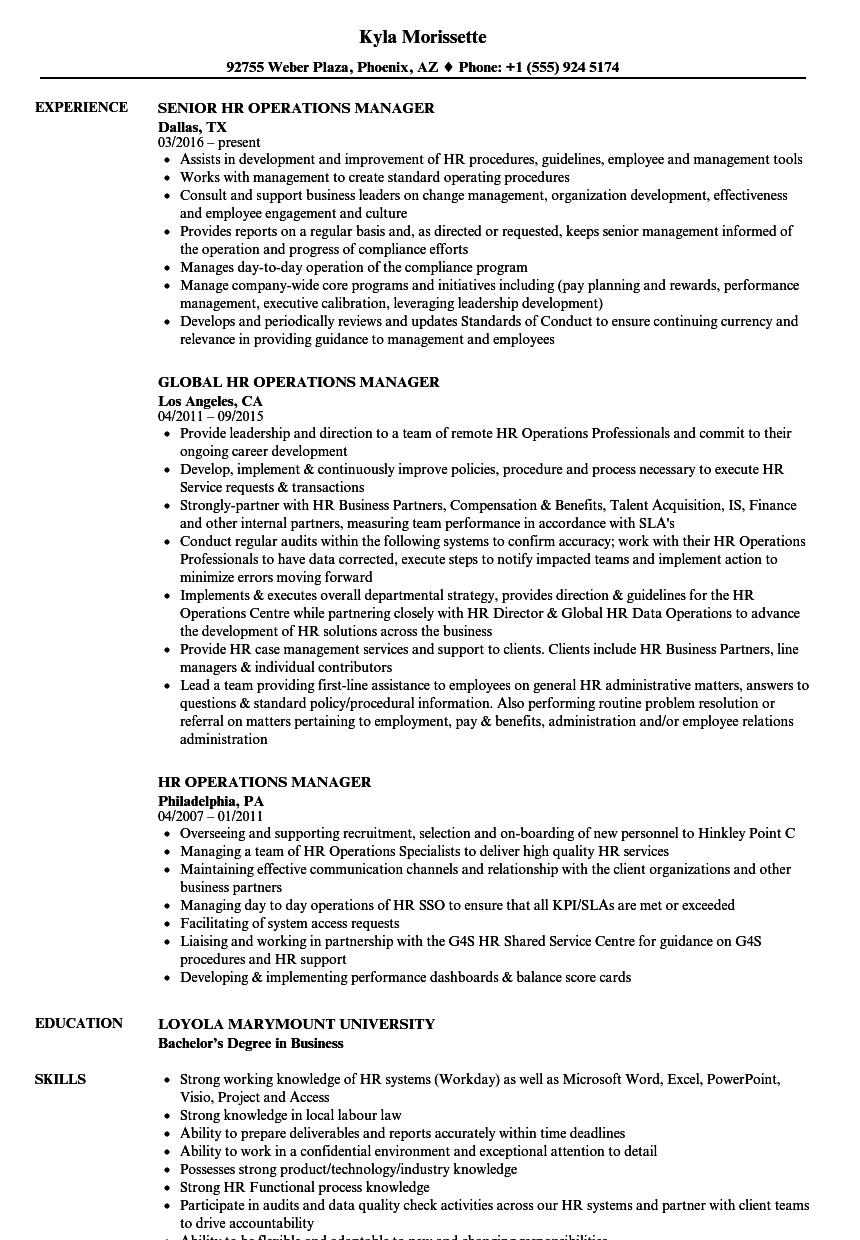 HR Operations Manager Resume Samples | Velvet Jobs