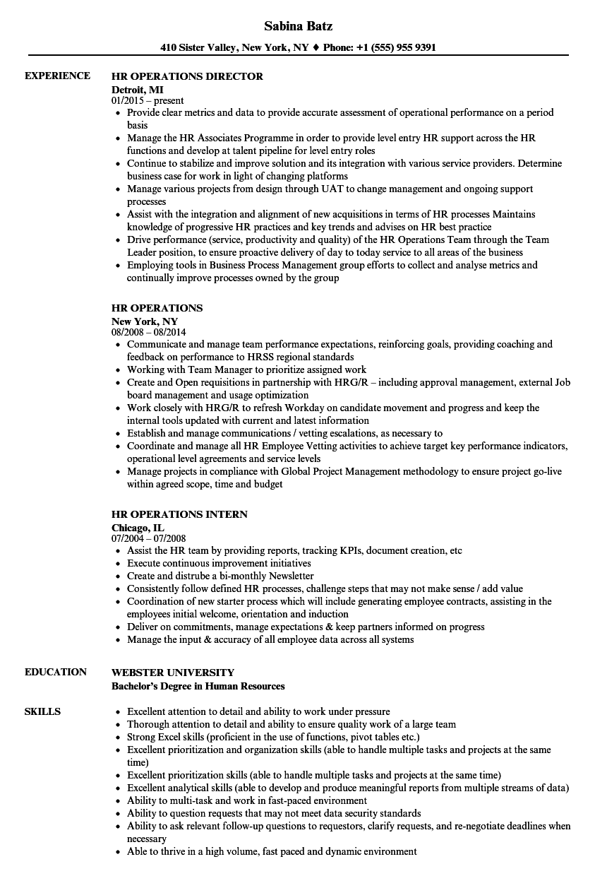 Hr Operations Resume Samples Velvet Jobs