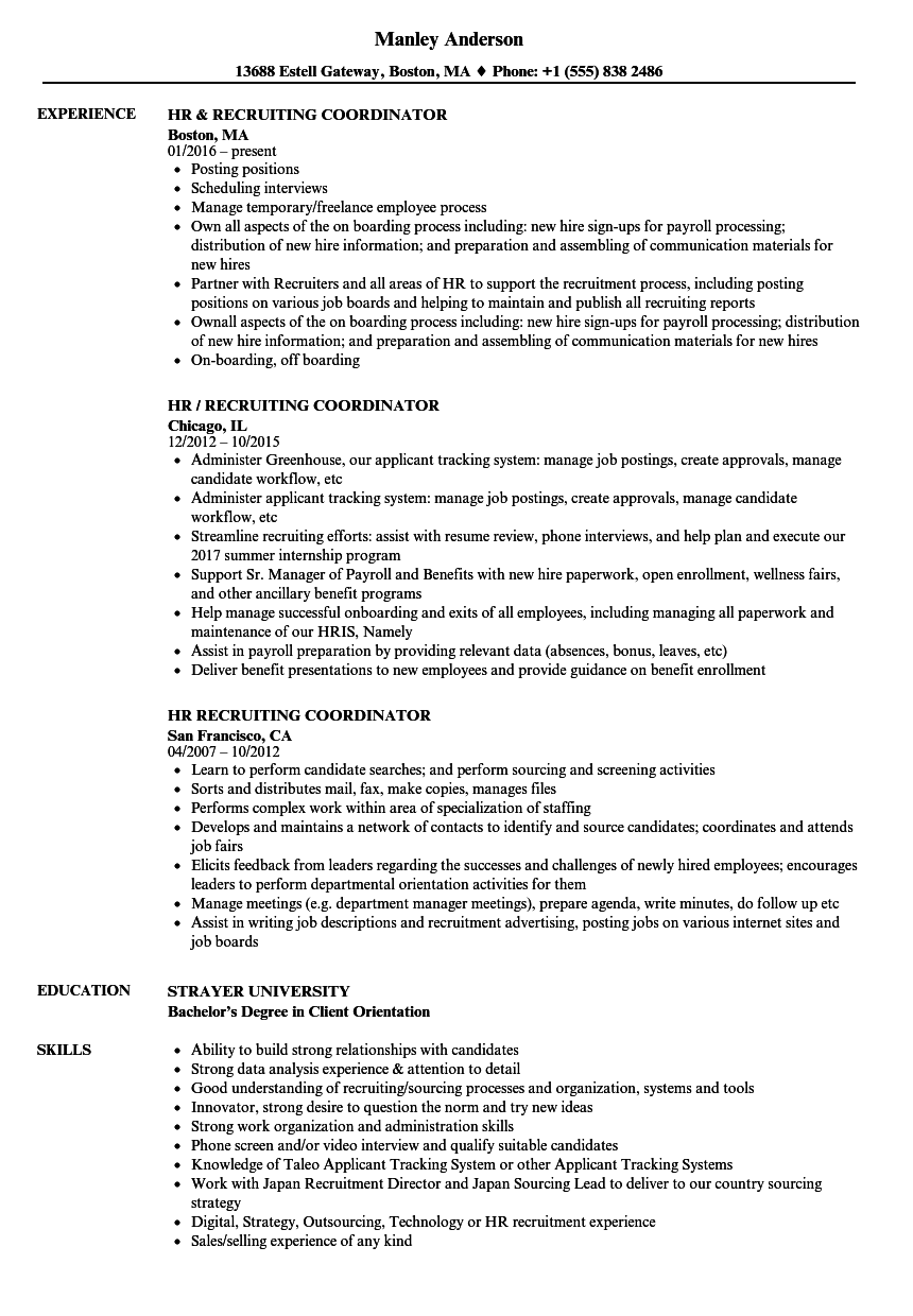 recruiter job description for resume