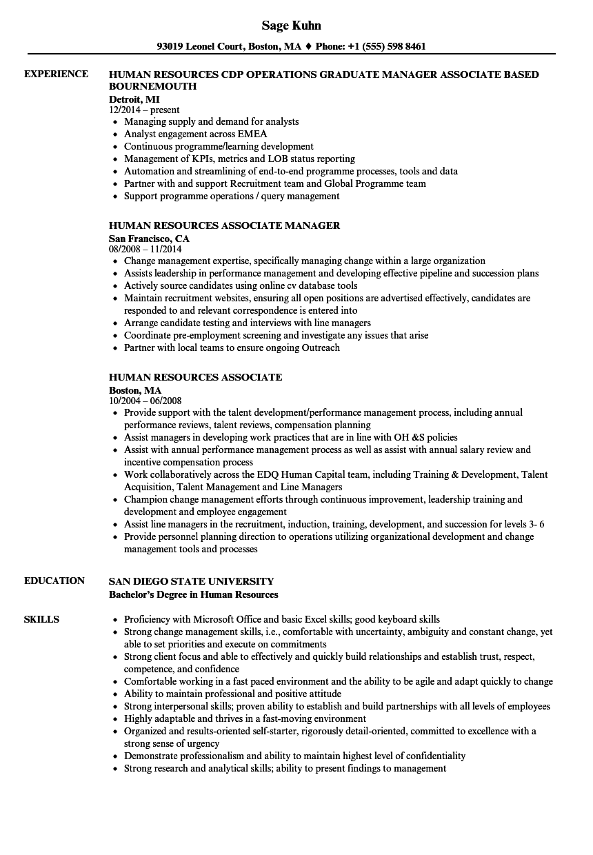 Human Resources Associate Resume Samples  Velvet Jobs