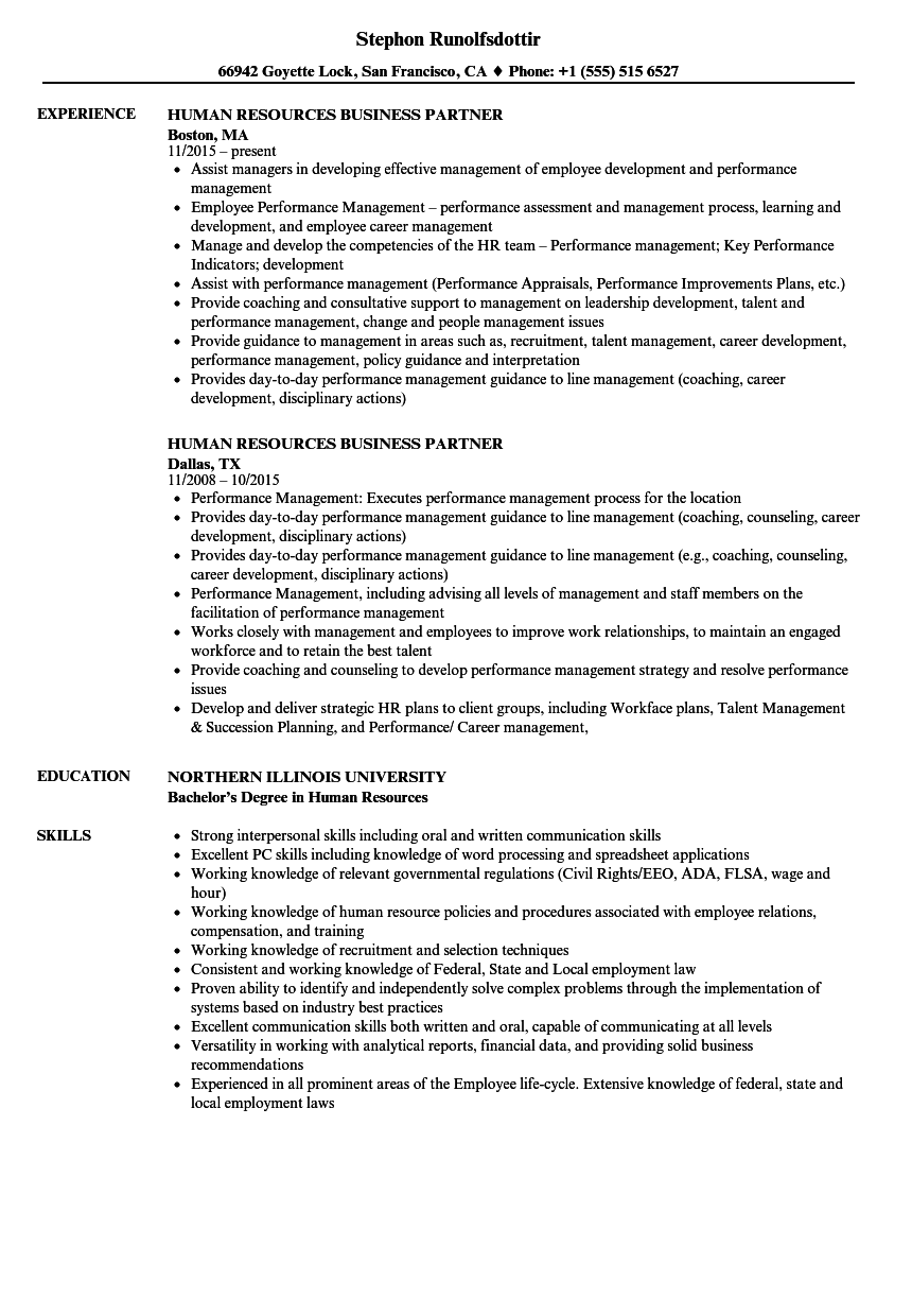 hr business partner resume