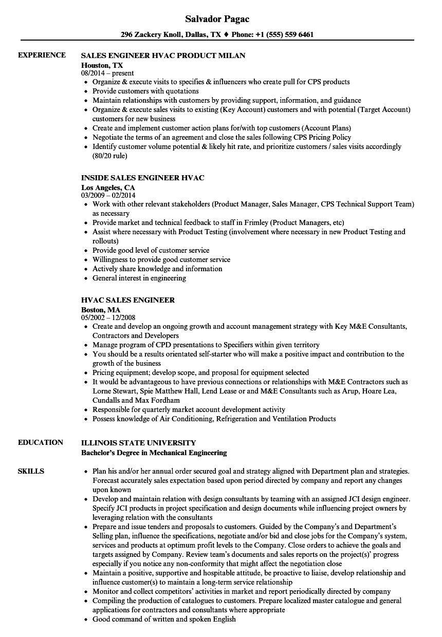 Hvac Sales Engineer Resume Samples Velvet Jobs