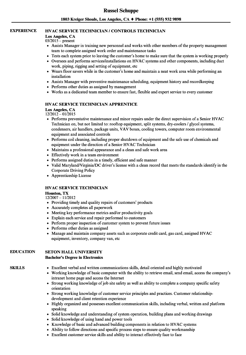 objective on resume for hvac technician