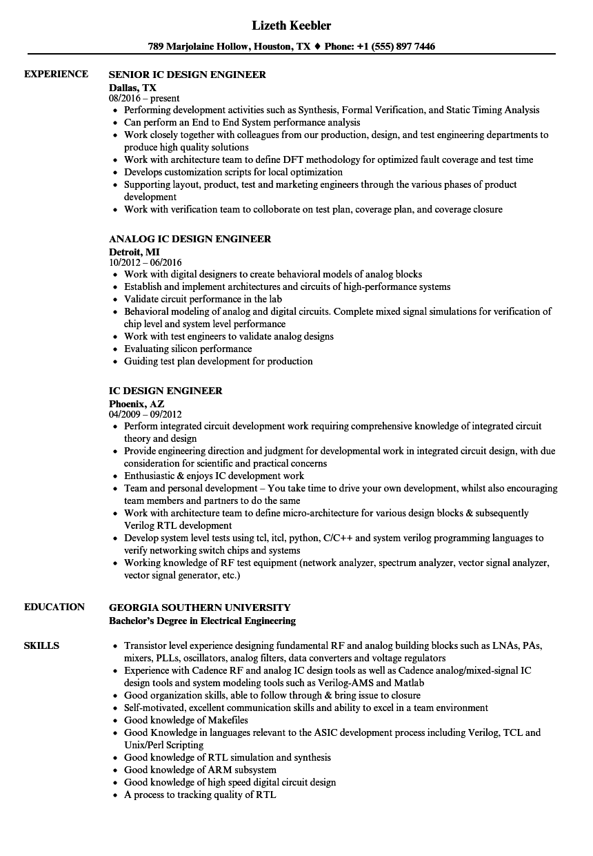 Ic Design Engineer Resume Samples Velvet Jobs