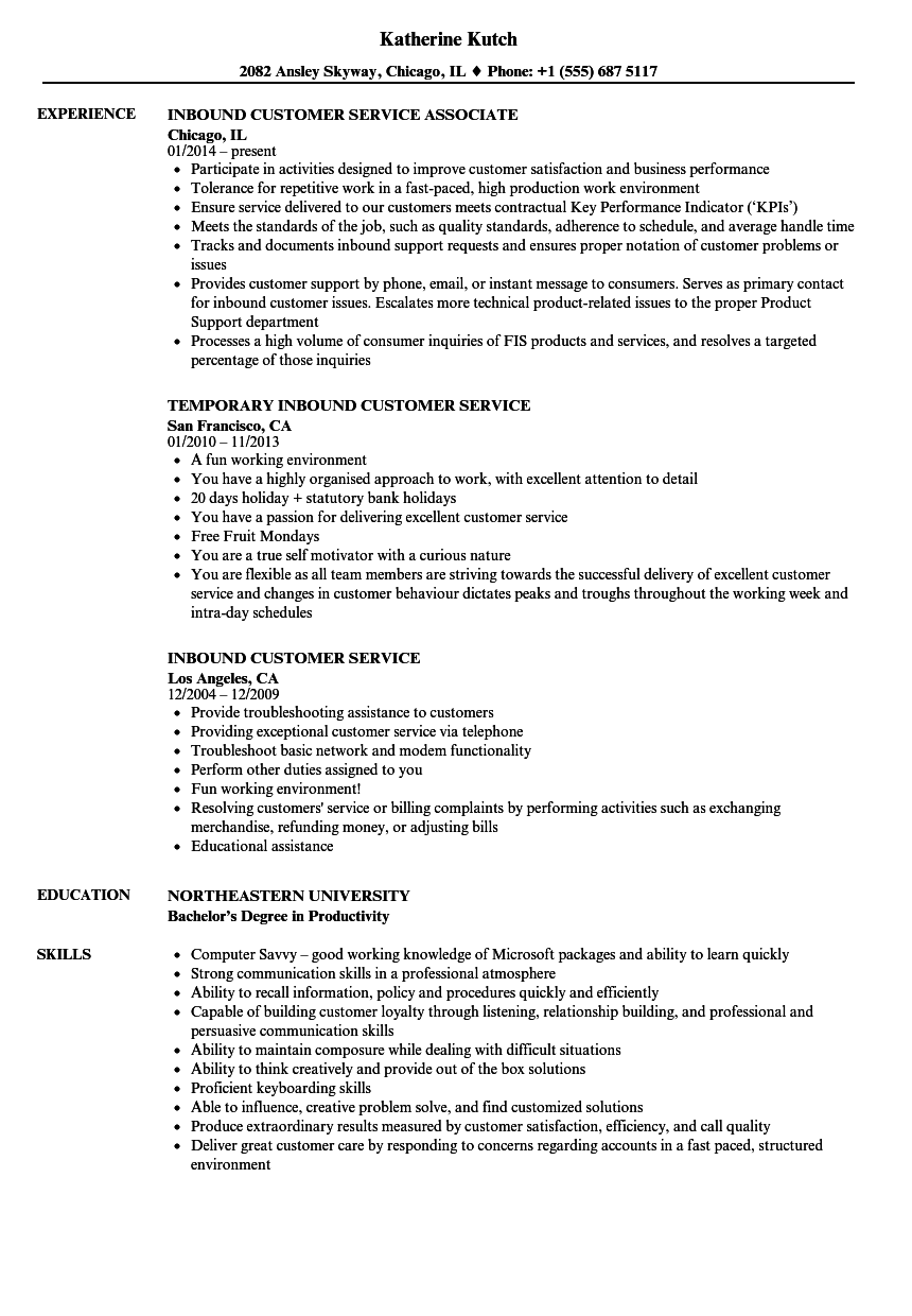 inbound customer service resume