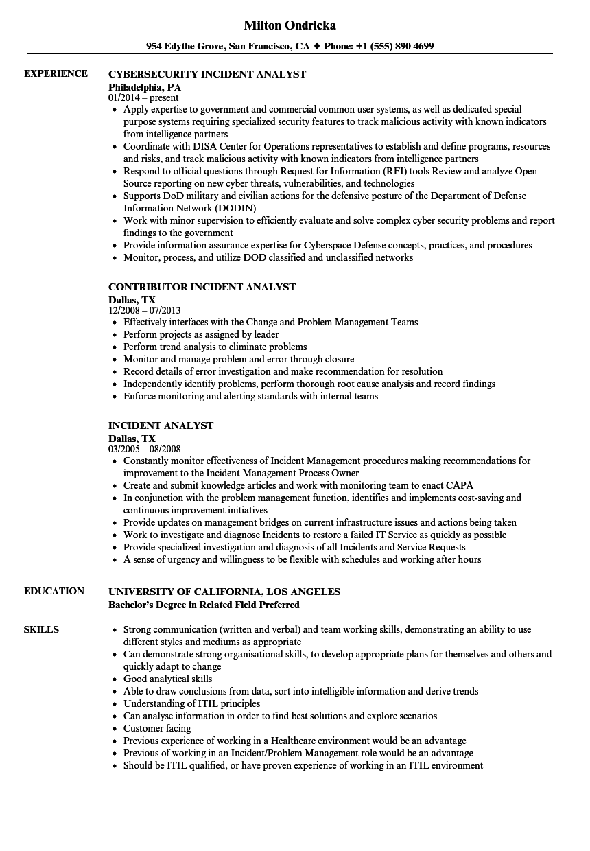 Incident Management Resume Sample