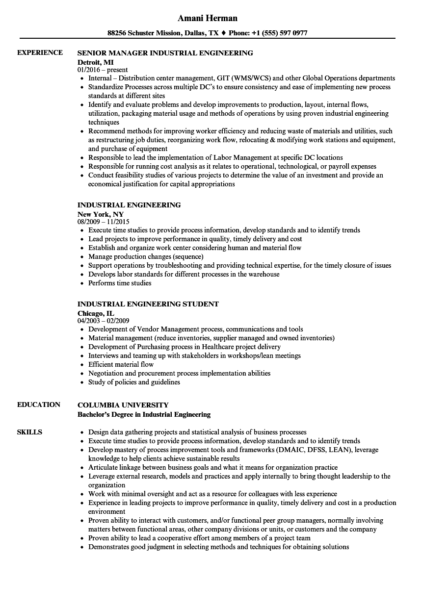 Industrial Engineering Resume Samples Velvet Jobs