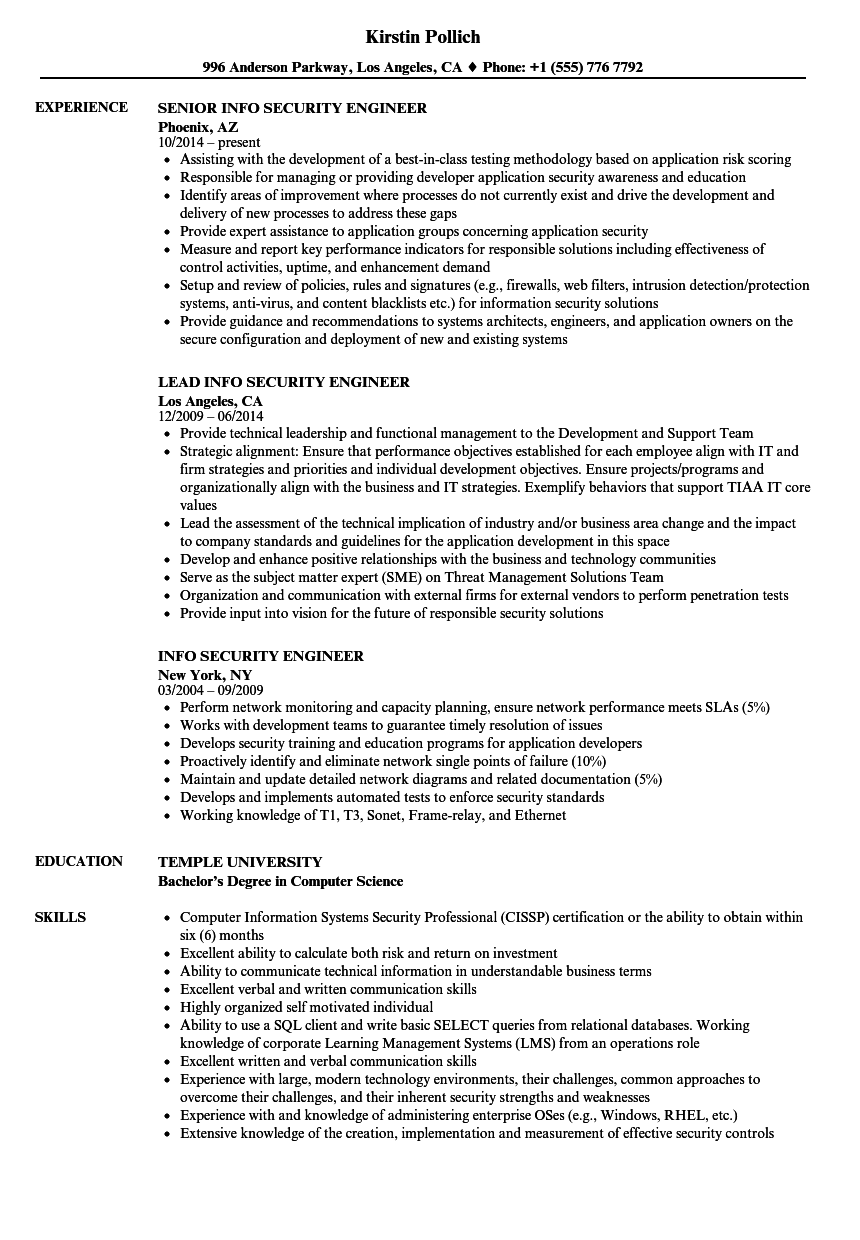 Info Security Engineer Resume Samples Velvet Jobs