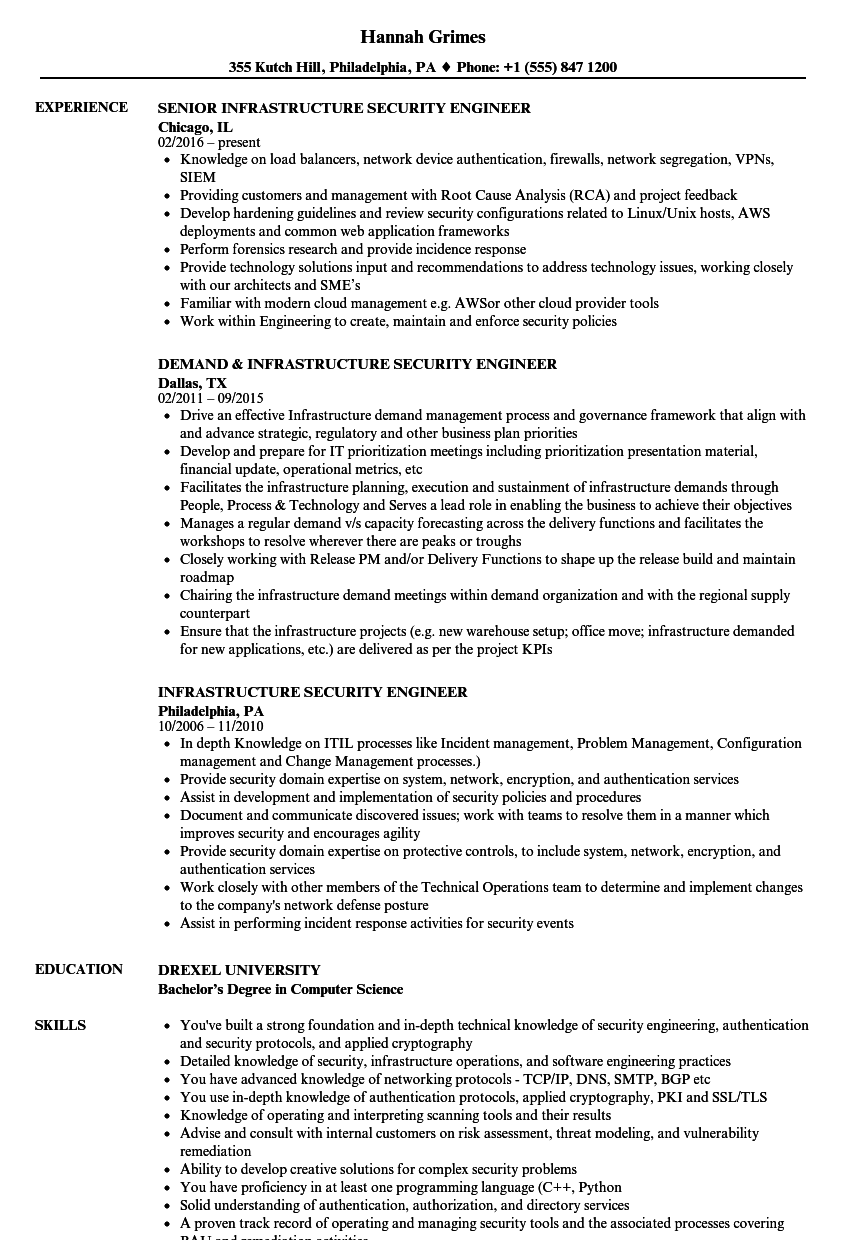 Infrastructure Security Engineer Resume Samples Velvet Jobs