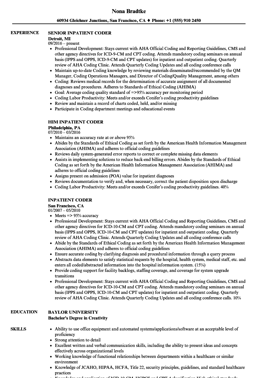 Inpatient Coding Sample Charts