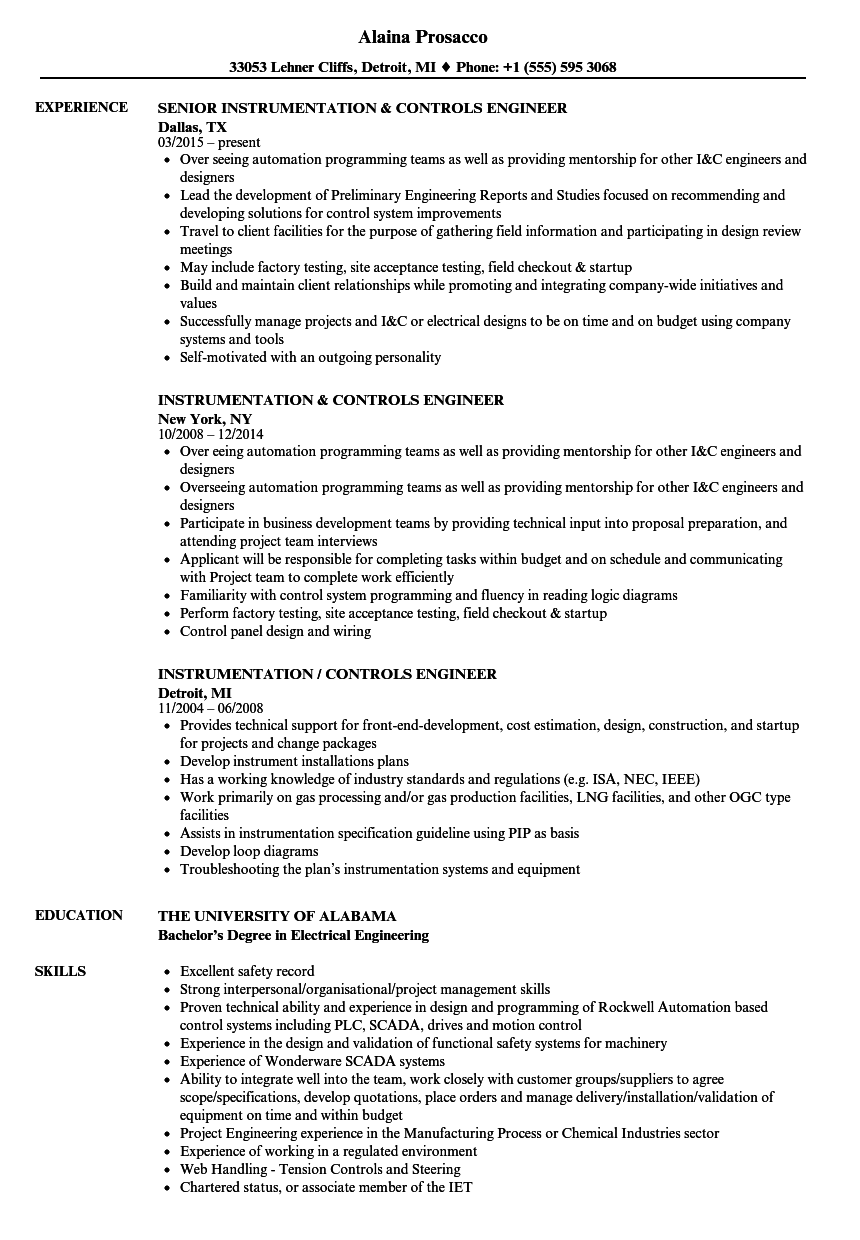 Controls engineer cv example July 2020